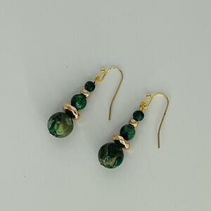 Marble and Gold Dangle Earrings